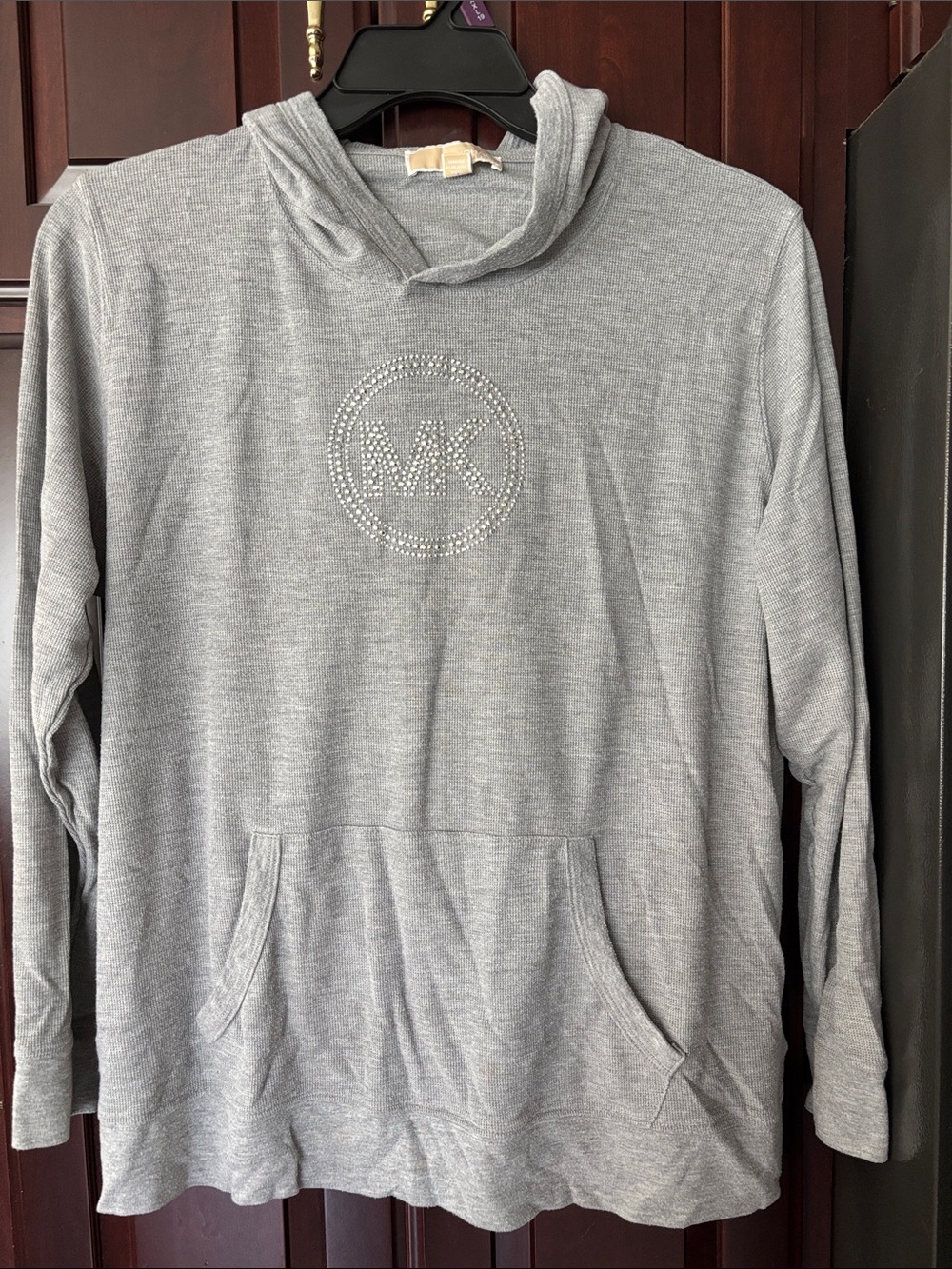 Michael Kors Light Gray Hooded Sweatshirt with Rhinestone MK Logo